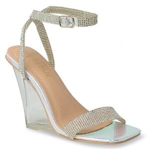 Chase & Chloe Embellished Clear Wedge Sandal